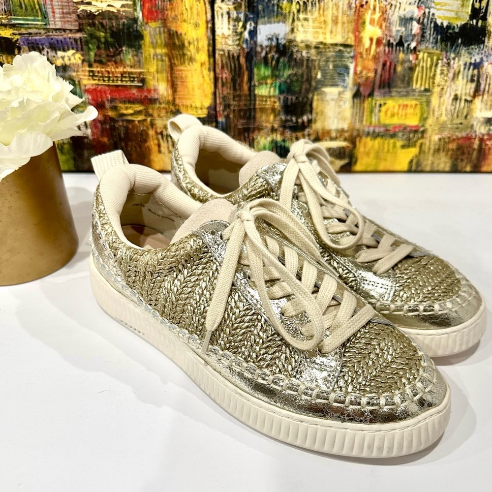 NWOB Dolce Vita Metallic Gold, Silver, and Cream Nicona Woven Top Sneakers